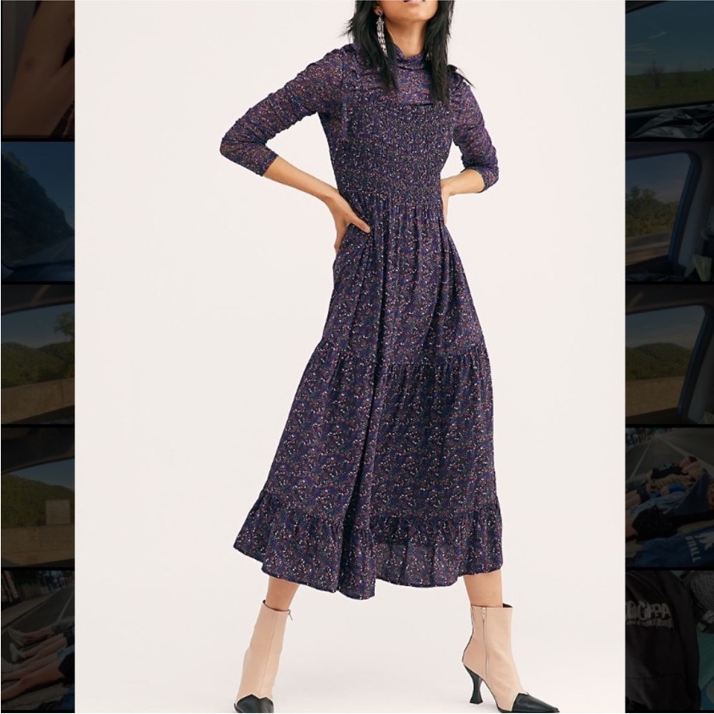 Free People Daisy May Purple Floral Long Sleeve Maxi Dress SET